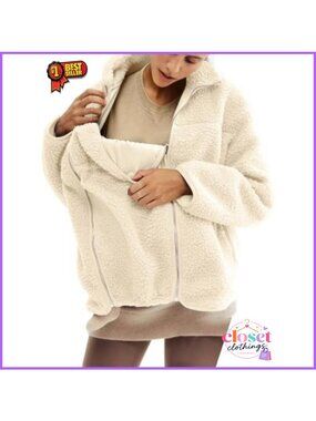 YEMORCH Maternity Winter Coat Fleece Sherpa Zip-Up Mom Jacket